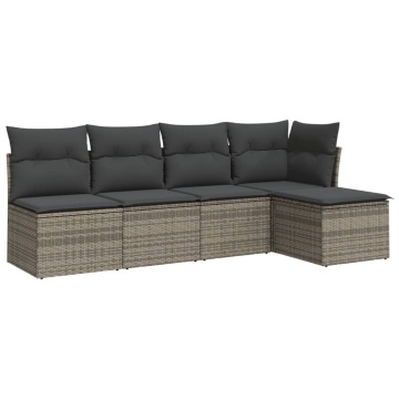 Set canapea de grădină cu perne, 5 piese, gri, poliratan - Img 2