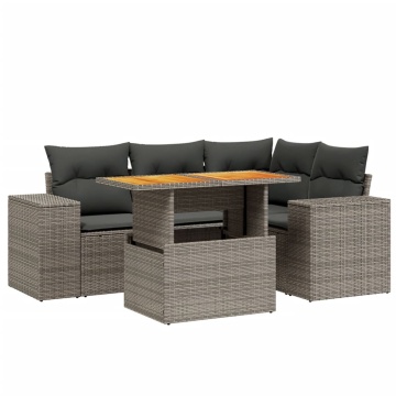 Set canapea de grădină cu perne, 5 piese, gri, poliratan - Img 2