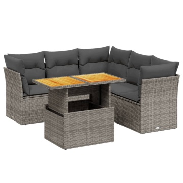 Set canapea de grădină cu perne, 5 piese, gri, poliratan - Img 2