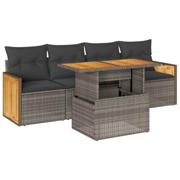 Set canapea de grădină cu perne, 5 piese, poliratan/lemn acacia - Img 2