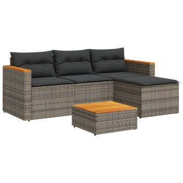 Set canapea de grădină cu perne, 5 piese, poliratan/lemn acacia - Img 3