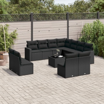 Set canapele de grădină, 12 piese, cu perne, negru, poliratan - Img 1