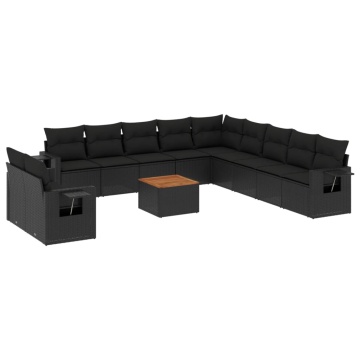 Set canapele de grădină, 12 piese, cu perne, negru, poliratan - Img 2