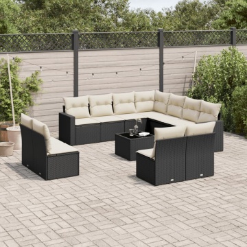 Set canapele de grădină, 12 piese, cu perne, negru, poliratan - Img 1