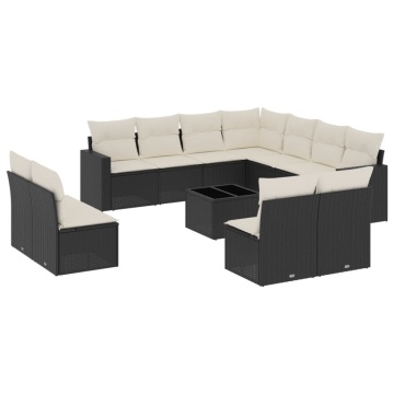 Set canapele de grădină, 12 piese, cu perne, negru, poliratan - Img 2