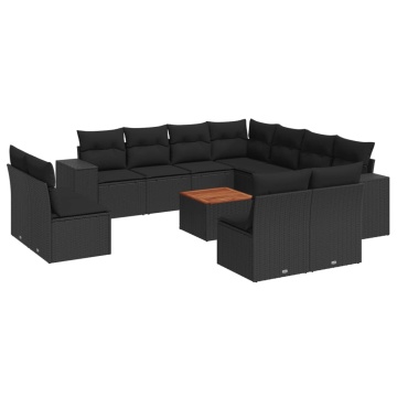 Set canapele de grădină, 12 piese, cu perne, negru, poliratan - Img 2