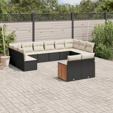 Set canapele de grădină, 12 piese, cu perne, negru, poliratan - Img 1