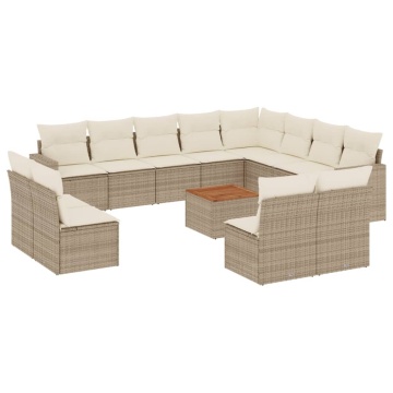 Set canapele de grădină, 13 piese, cu perne, bej, poliratan - Img 2