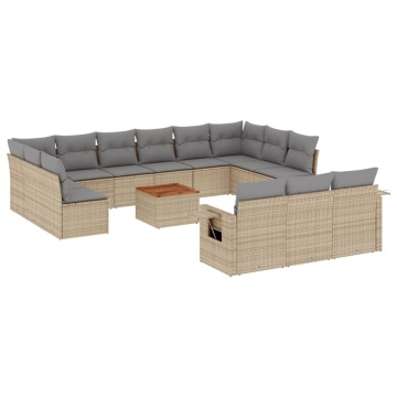 Set canapele de grădină, 14 piese, cu perne, bej, poliratan - Img 2