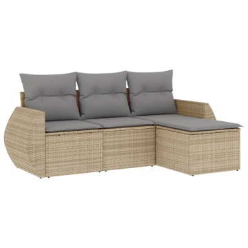 Set canapele de grădină, 4 piese, cu perne, bej, poliratan - Img 2