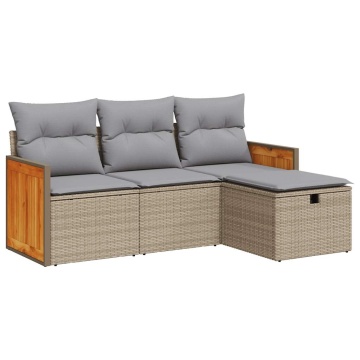 Set canapele de grădină, 4 piese, cu perne, bej, poliratan - Img 2