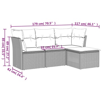 Set canapele de grădină, 4 piese, cu perne, bej, poliratan - Img 3