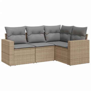 Set canapele de grădină, 4 piese, cu perne, bej, poliratan - Img 2