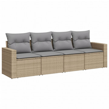 Set canapele de grădină, 4 piese, cu perne, bej, poliratan - Img 2