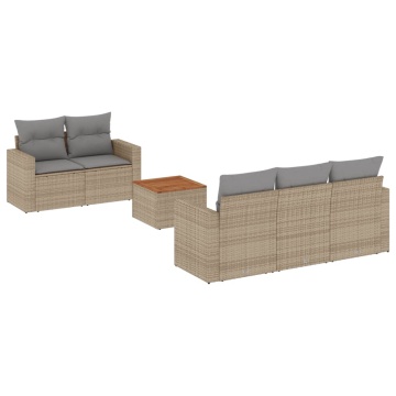 Set canapele de grădină, 6 piese, cu perne, bej, poliratan - Img 2
