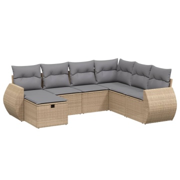 Set canapele de grădină, 7 piese, cu perne, bej, poliratan - Img 2