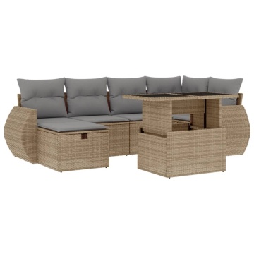 Set canapele de grădină, 7 piese, cu perne, bej, poliratan - Img 2