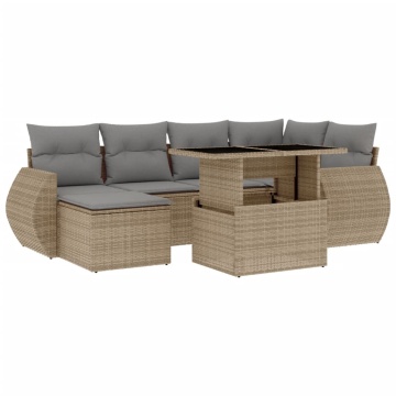 Set canapele de grădină, 7 piese, cu perne, bej, poliratan - Img 2