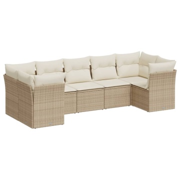 Set canapele de grădină, 7 piese, cu perne, bej, poliratan - Img 2