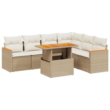 Set canapele de grădină, 7 piese, cu perne, bej, poliratan - Img 2