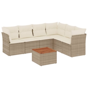 Set canapele de grădină, 7 piese, cu perne, bej, poliratan - Img 2