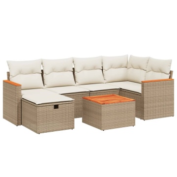 Set canapele de grădină, 7 piese, cu perne, bej, poliratan - Img 2