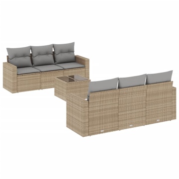 Set canapele de grădină, 7 piese, cu perne, bej, poliratan - Img 2