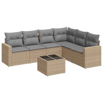 Set canapele de grădină, 7 piese, cu perne, bej, poliratan - Img 2