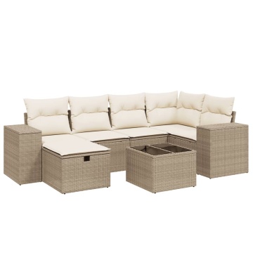 Set canapele de grădină, 7 piese, cu perne, bej, poliratan - Img 2