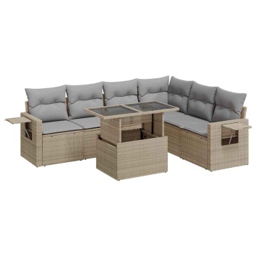 Set canapele de grădină, 7 piese, cu perne, bej, poliratan - Img 2