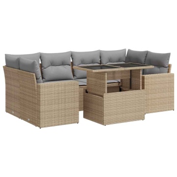 Set canapele de grădină, 7 piese, cu perne, bej, poliratan - Img 2