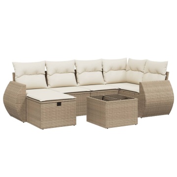 Set canapele de grădină, 7 piese, cu perne, bej, poliratan - Img 2