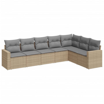 Set canapele de grădină, 7 piese, cu perne, bej, poliratan - Img 2