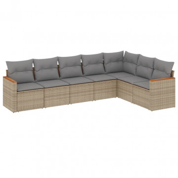 Set canapele de grădină, 7 piese, cu perne, bej, poliratan - Img 2