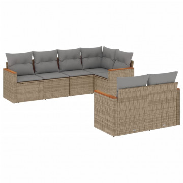 Set canapele de grădină, 7 piese, cu perne, bej, poliratan - Img 2