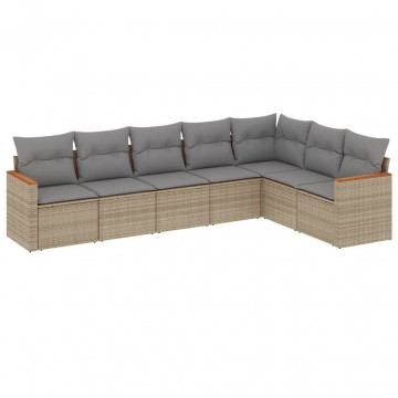 Set canapele de grădină, 7 piese, cu perne, bej, poliratan - Img 2