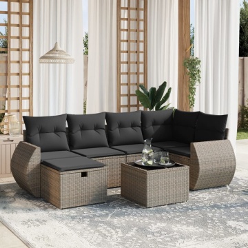 Set canapele de grădină, 7 piese, cu perne, gri, poliratan - Img 1