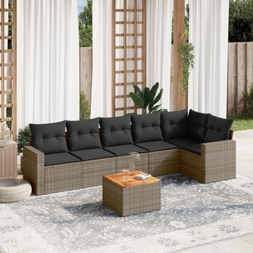 Set canapele de grădină, 7 piese, cu perne, gri, poliratan - Img 1