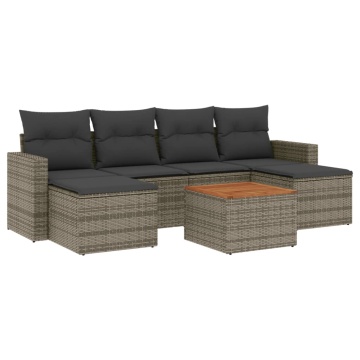 Set canapele de grădină, 7 piese, cu perne, gri, poliratan - Img 2