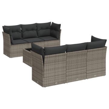 Set canapele de grădină, 7 piese, cu perne, gri, poliratan - Img 2
