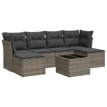 Set canapele de grădină, 7 piese, cu perne, gri, poliratan - Img 2
