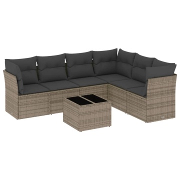 Set canapele de grădină, 7 piese, cu perne, gri, poliratan - Img 2