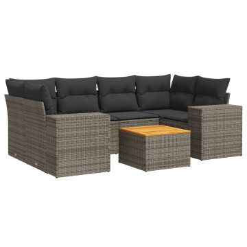 Set canapele de grădină, 7 piese, cu perne, gri, poliratan - Img 2