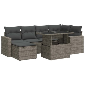 Set canapele de grădină, 7 piese, cu perne, gri, poliratan - Img 2