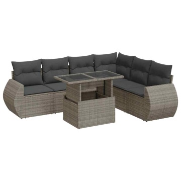 Set canapele de grădină, 7 piese, cu perne, gri, poliratan - Img 2