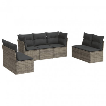 Set canapele de grădină, 7 piese, cu perne, gri, poliratan - Img 2