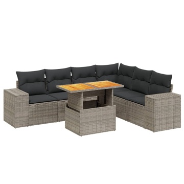 Set canapele de grădină, 7 piese, cu perne, gri, poliratan - Img 2
