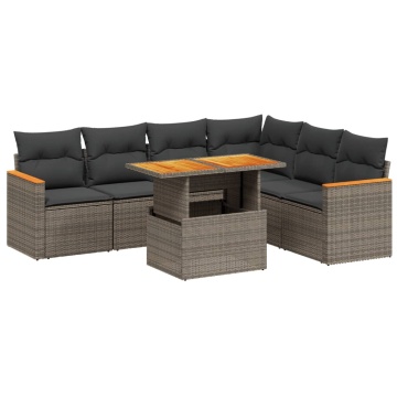 Set canapele de grădină, 7 piese, cu perne, gri, poliratan - Img 2
