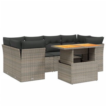 Set canapele de grădină, 7 piese, cu perne, gri, poliratan - Img 2