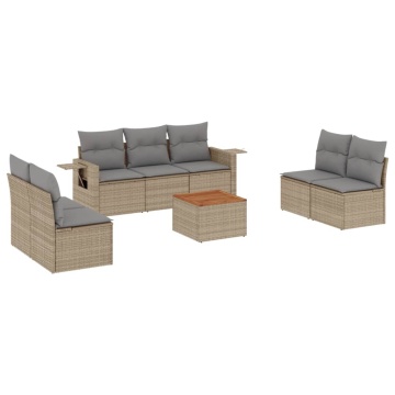 Set canapele de grădină, 8 piese, cu perne, bej, poliratan - Img 2